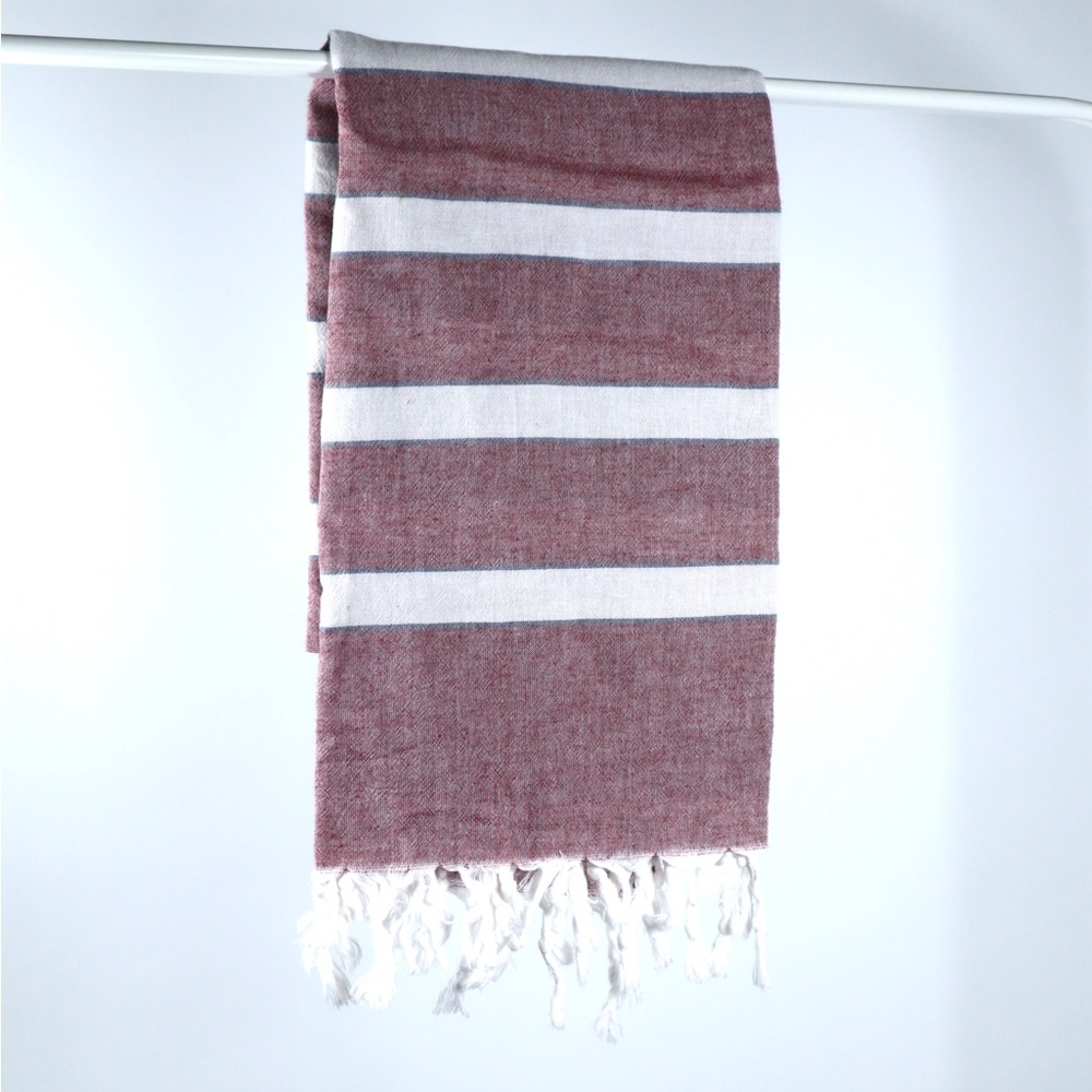 Striped Maroon and White Fringe Scarf